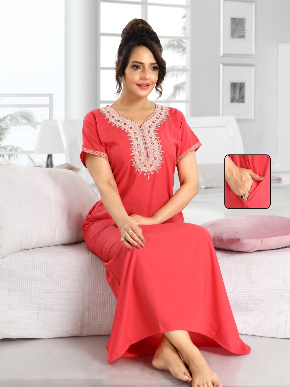 Double Sleeves Alfine Fabric Gown